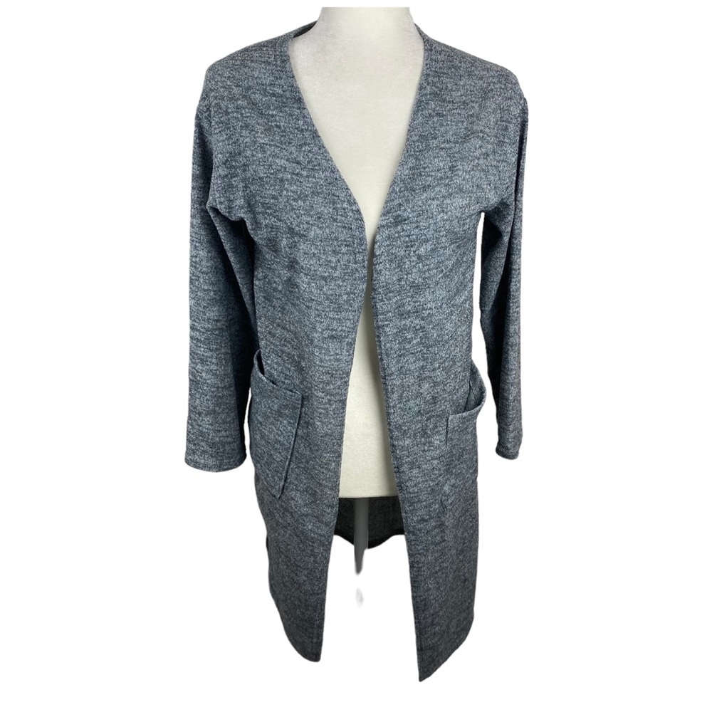 Monologue Heather gray open long cardigan w front pockets knit king sleeve 6